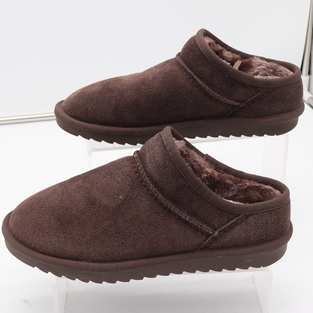 Cushionaire Slippers Women 8.5 Suede Memory Foam Mules Brown Faux Fur Excellent